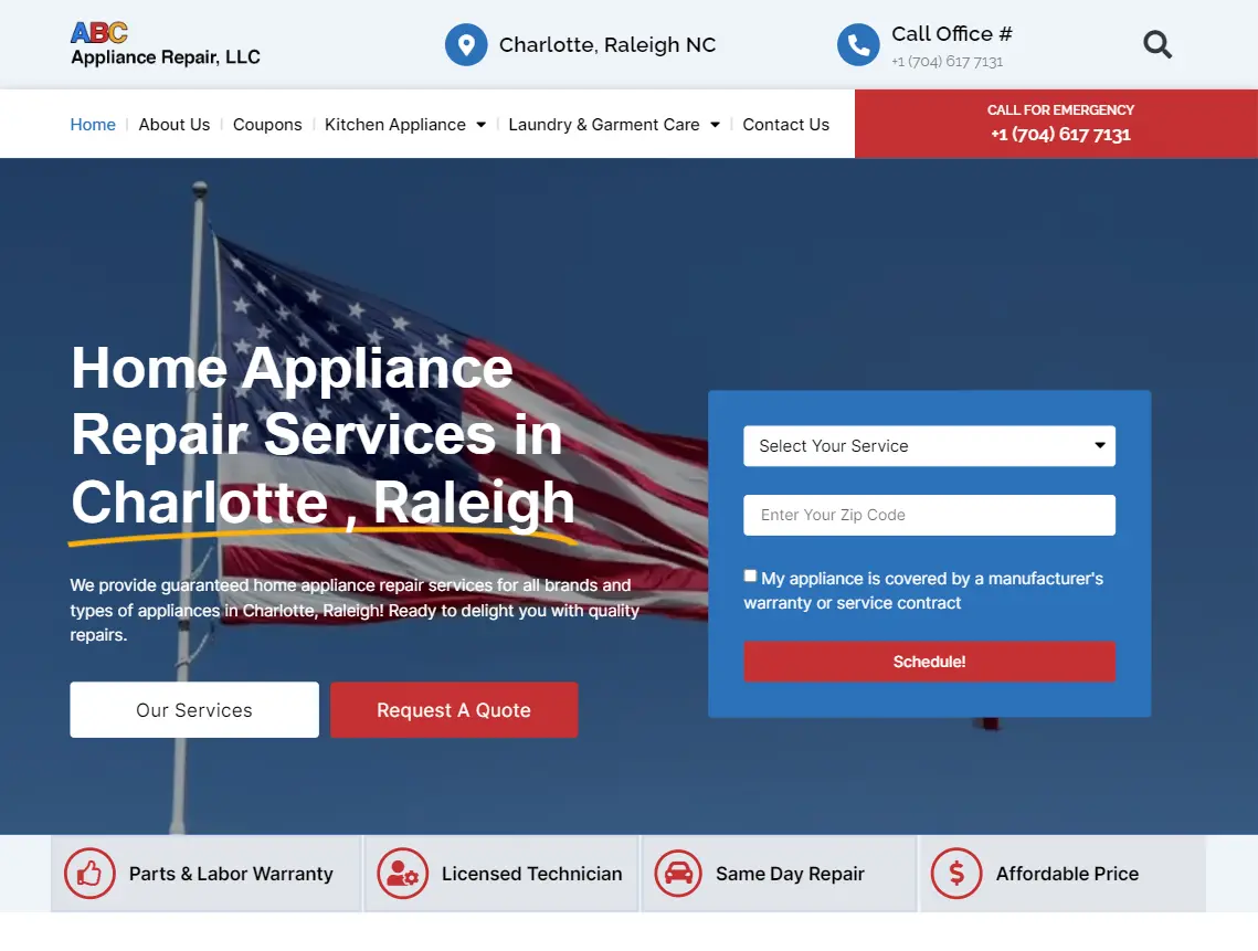 ABC Appliance Repair Website Screenshot | Portfolio of Web Design Work