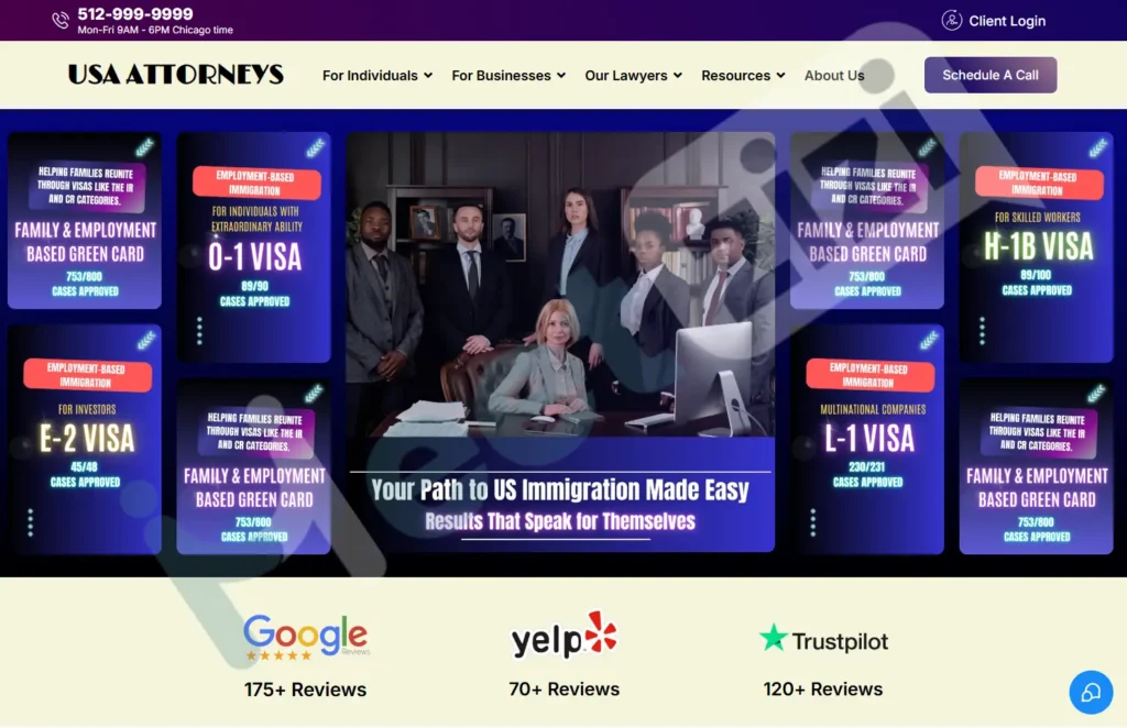 Custom web design for immigration attorneys showcasing client project