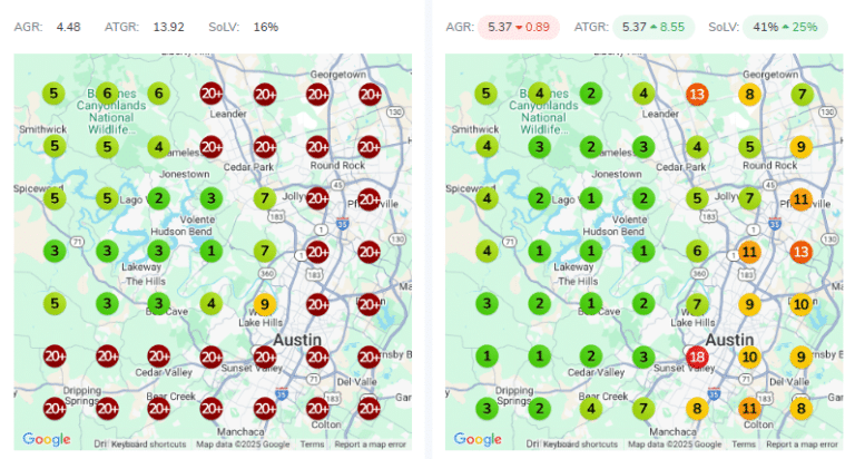 Screenshot displaying improved map rankings for ABC Appliance Repair on Google.