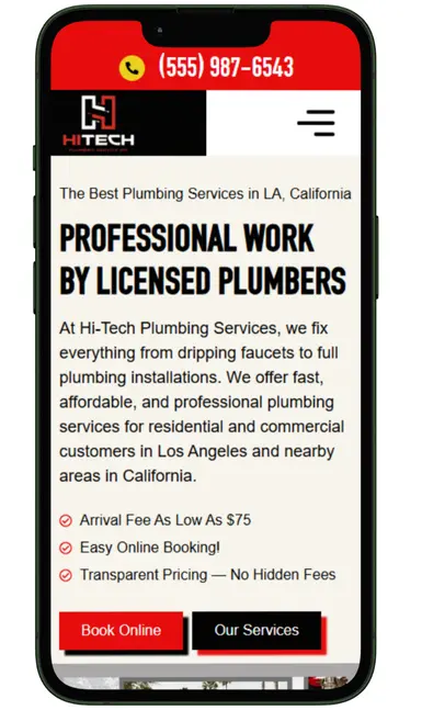 Hitech Plumbing repair website portfolio