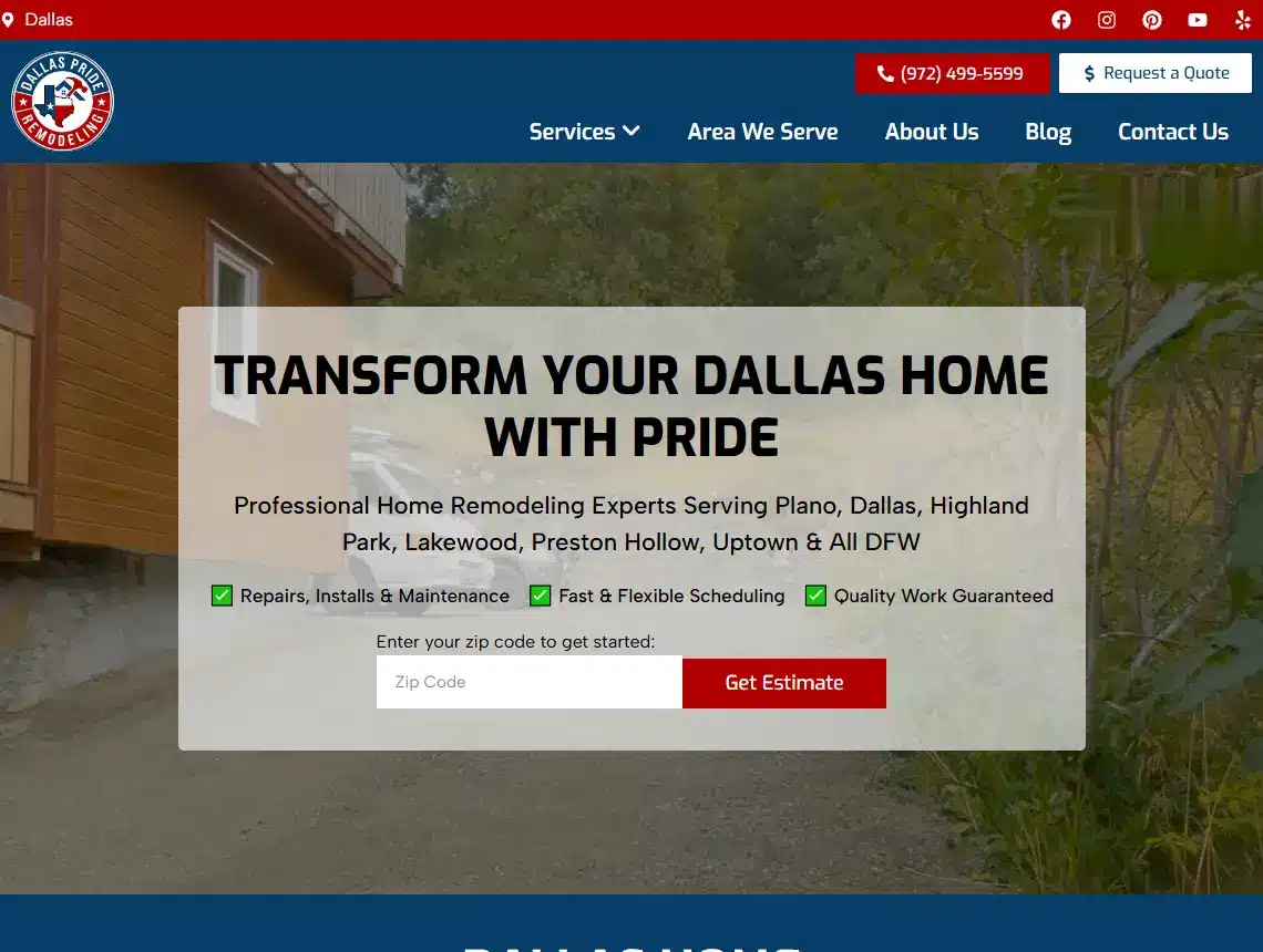 dallas pride remodeling website design portfolio