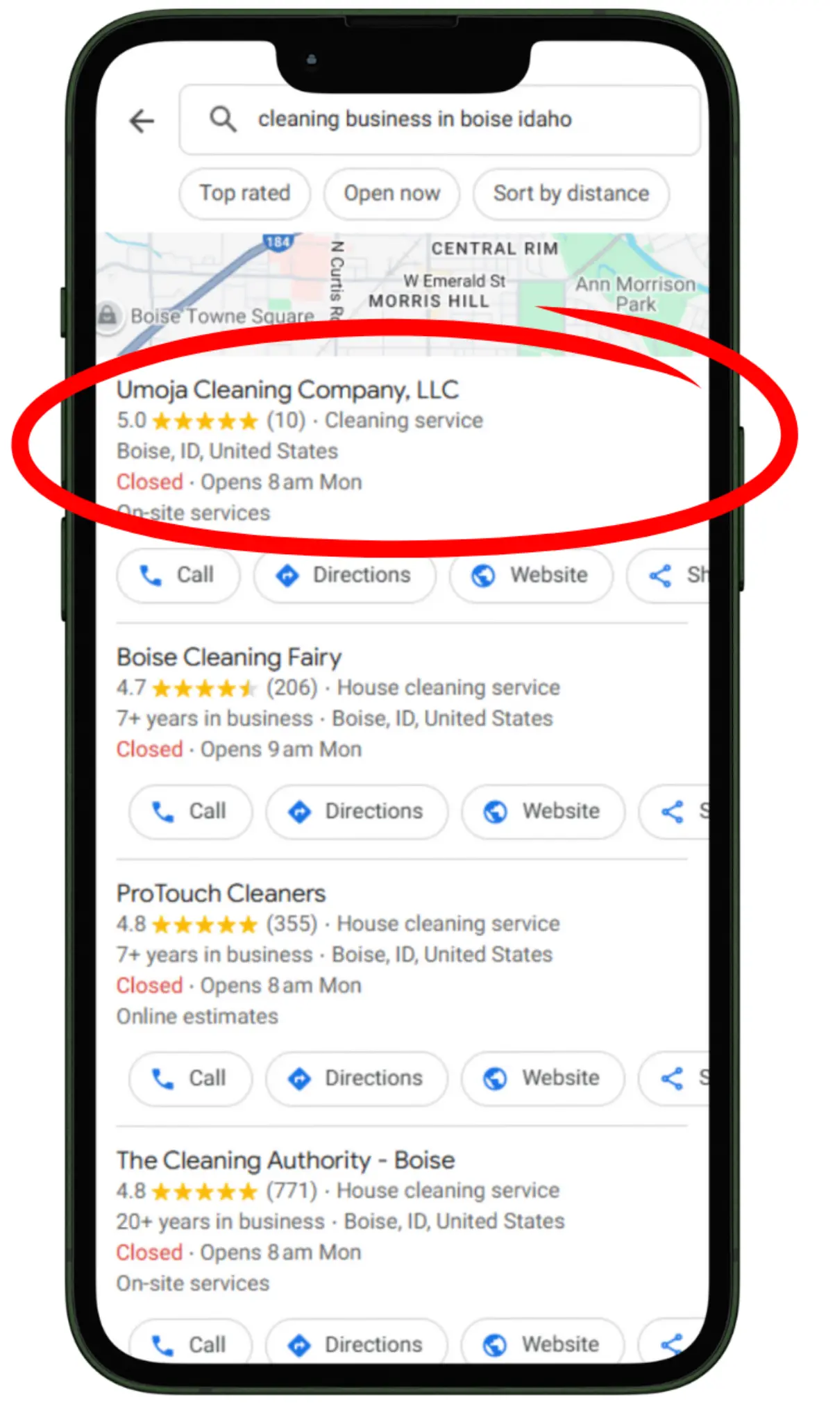 Umoja Cleaning Google Business Profile showing google business profile ranking