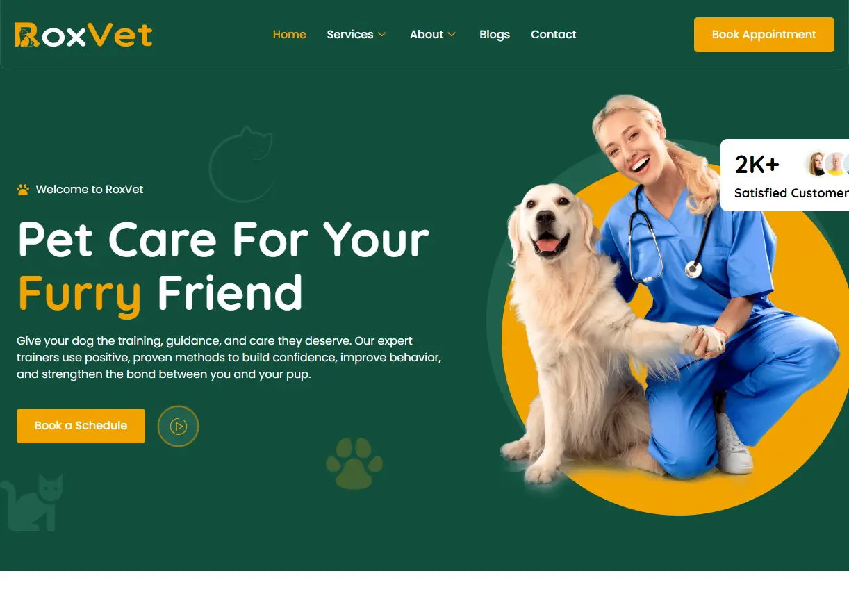 dog training desktop website design and development