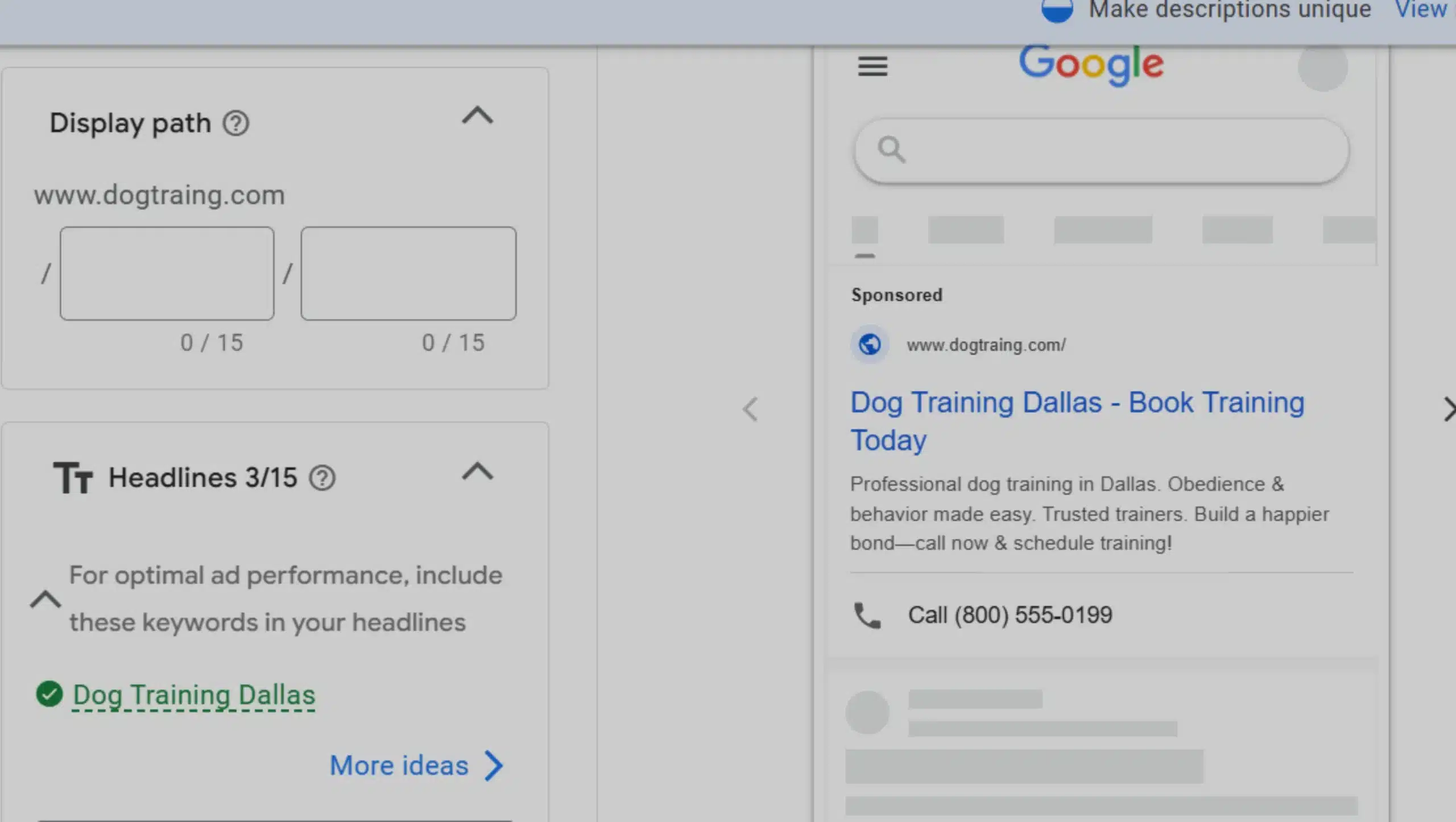 Dog Training business Ad Creation for google ad