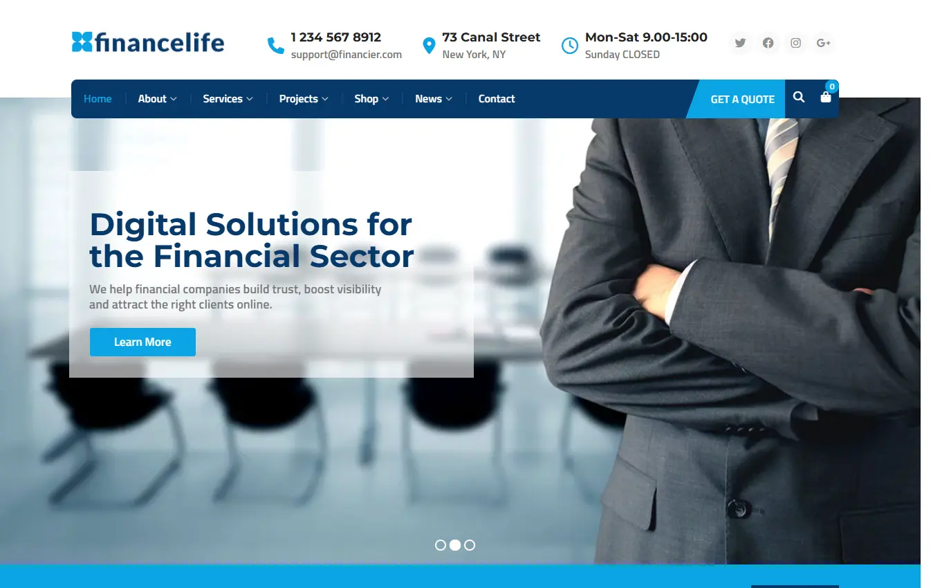 Financial Sector desktop website design and development