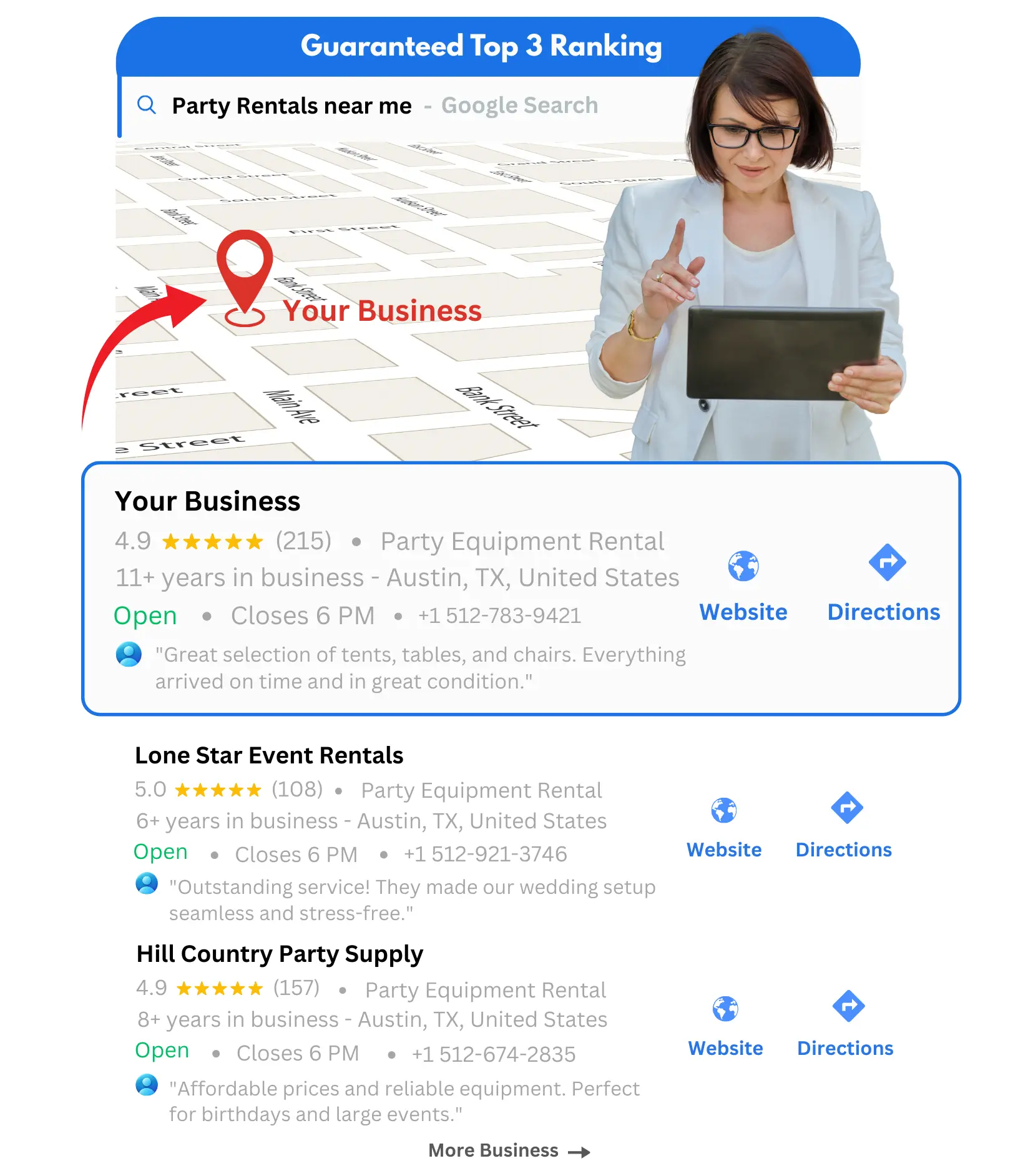 Party Rentals GBP Ranking on top result