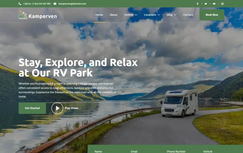 RV Park desktop website design and development