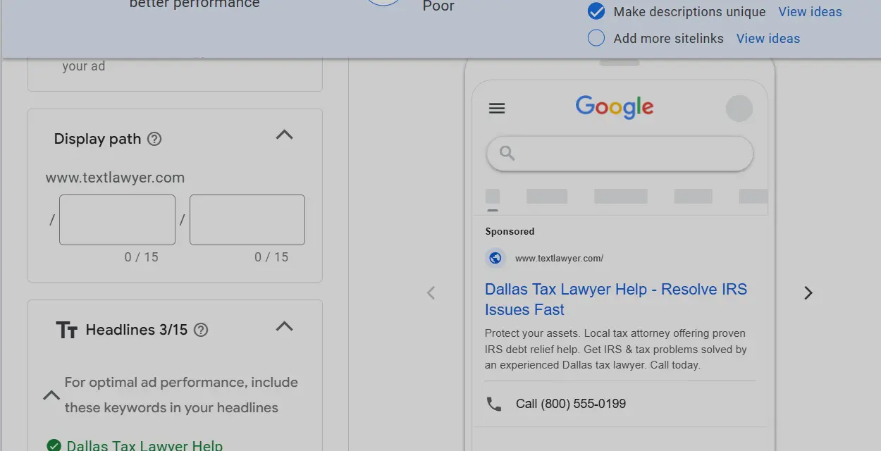 Tax Law Firm ad creation