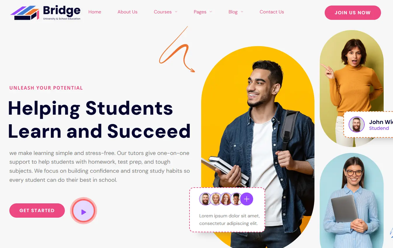 Tutoring center desktop website design and development