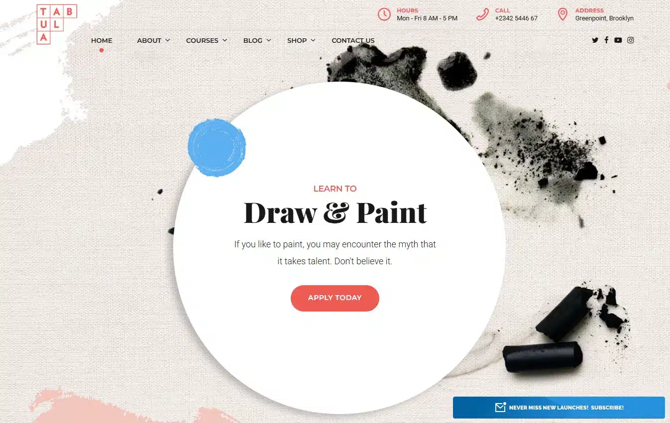 art class website desktop design and development