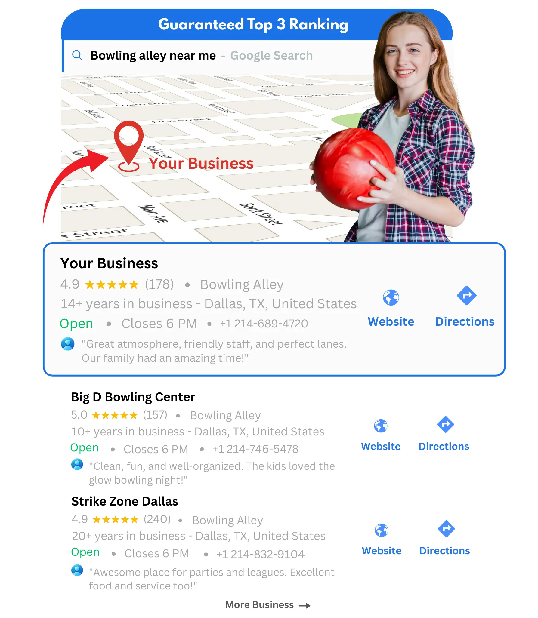 bowling alley business GBP Ranking on top result