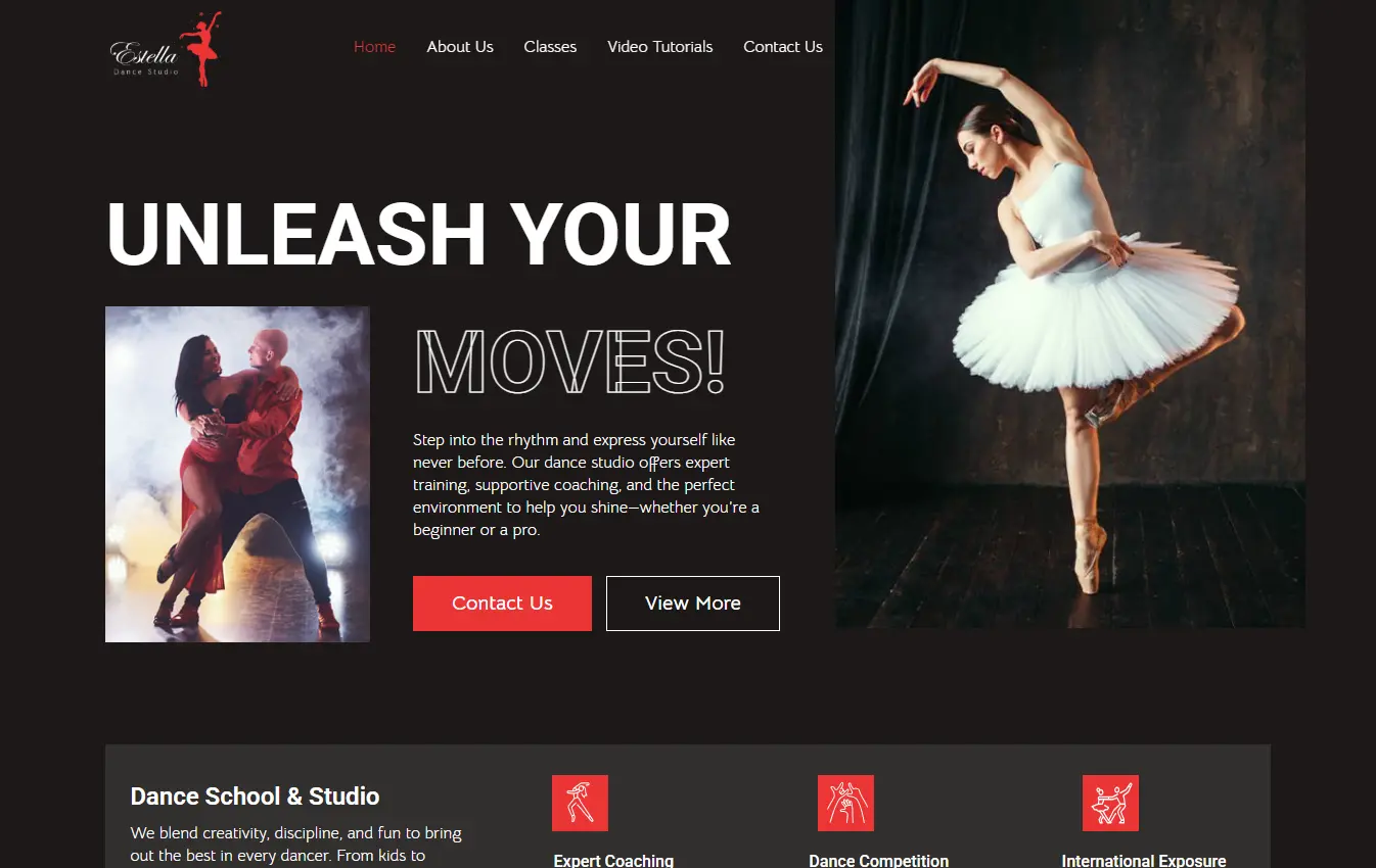 dance studio desktop website design and development
