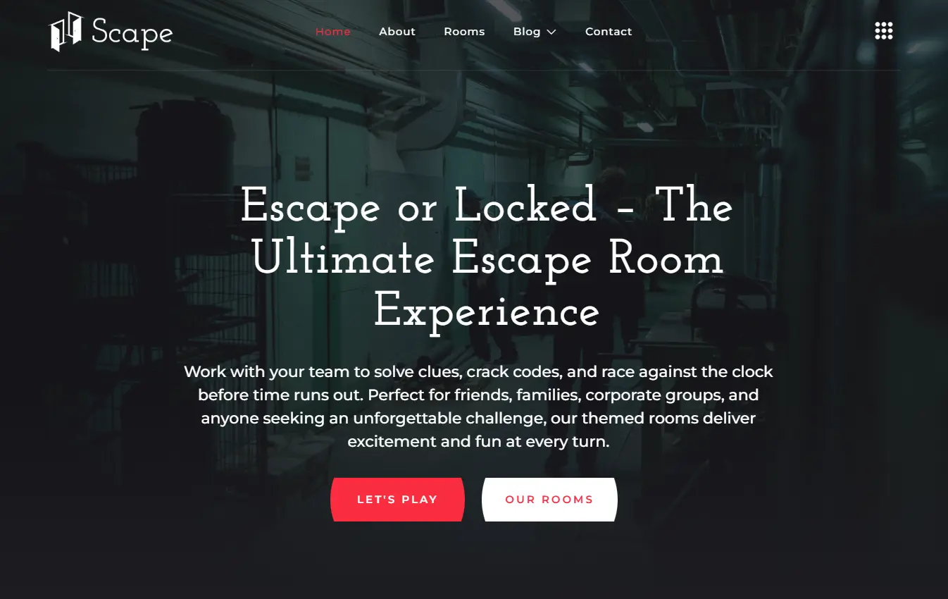 escape room desktop website design and development