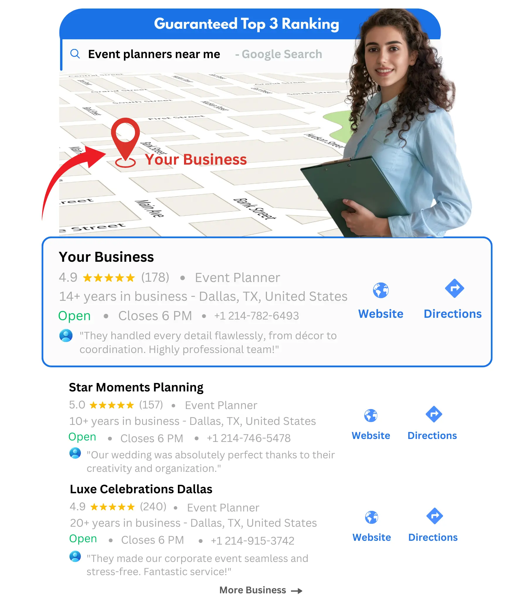 event planner business GBP Ranking on top results