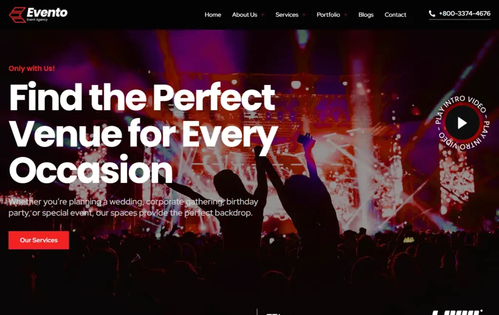 event venue desktop website design and development