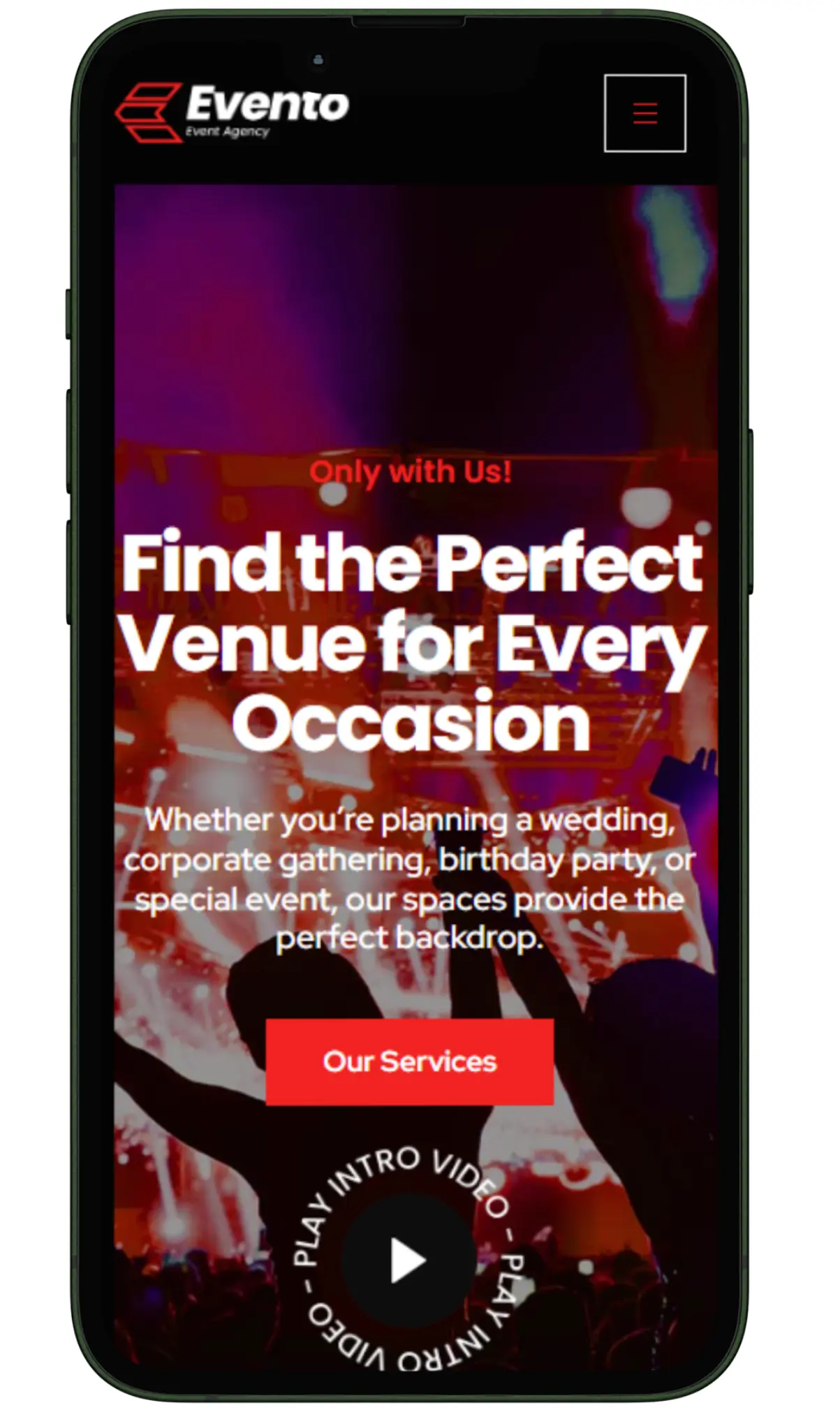 event venue website design and development