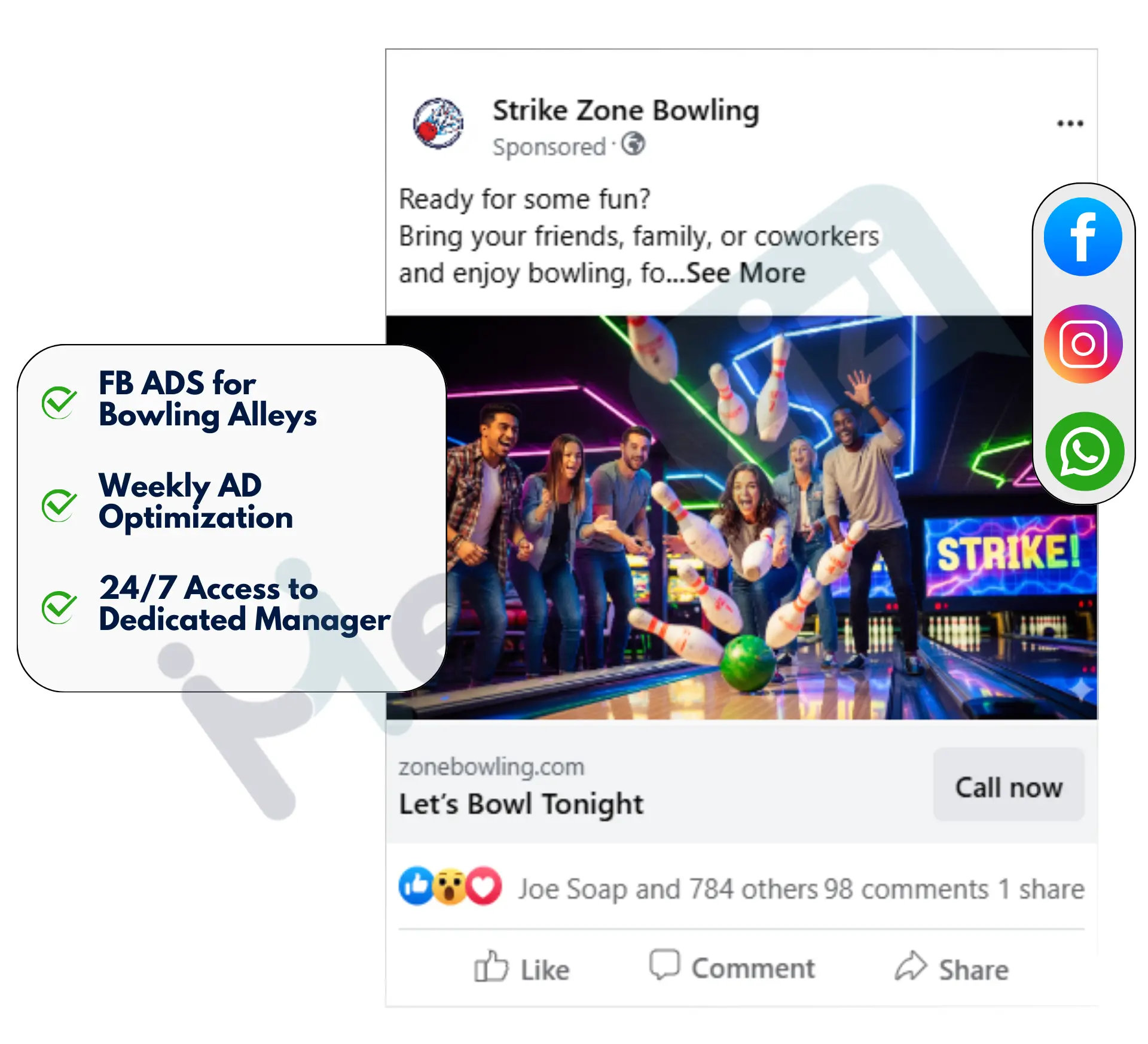 facebook image ads for Bowling Alleys business