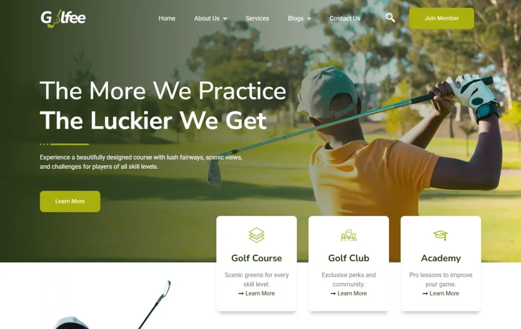golf courses desktop website design and development