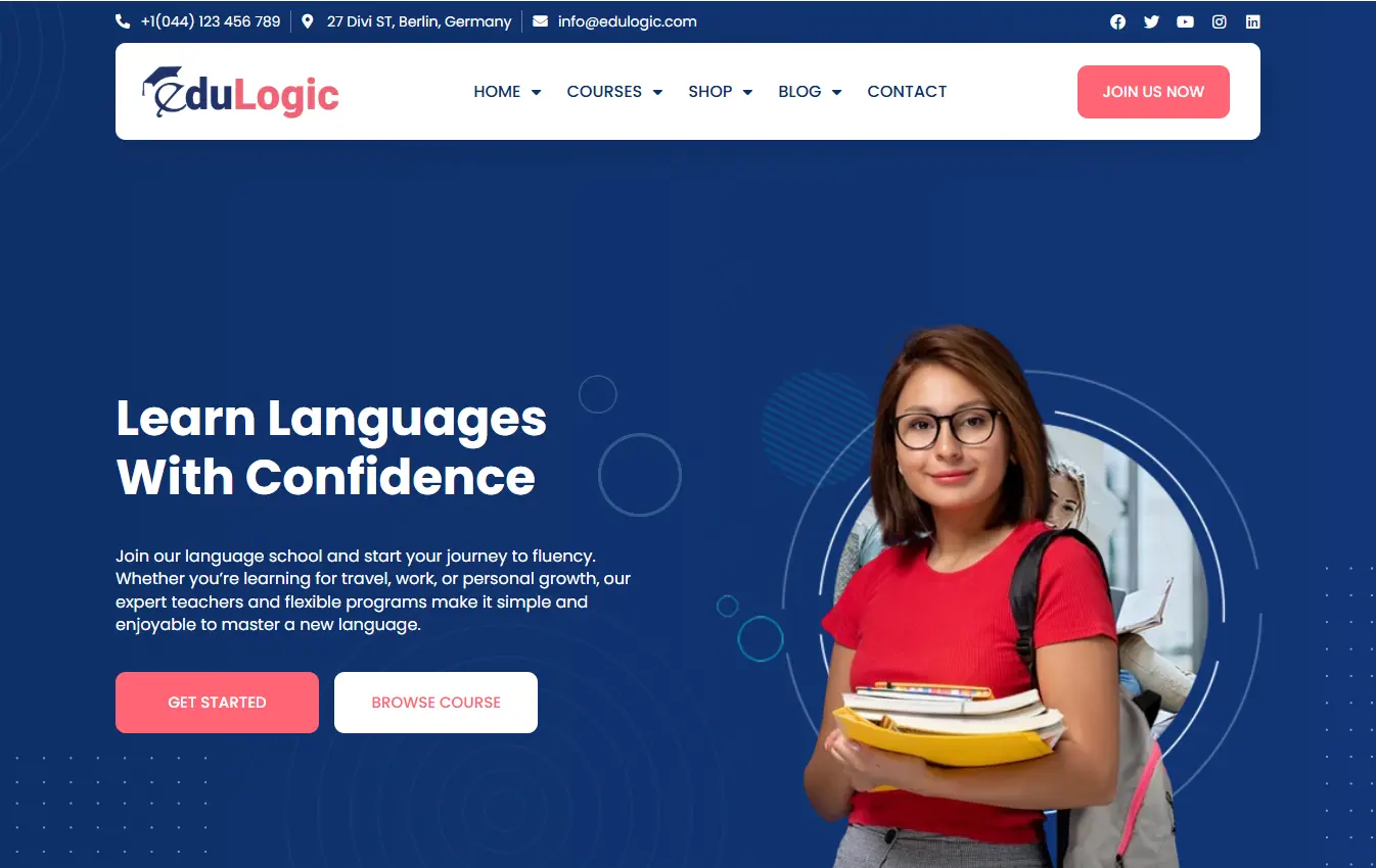 language school desktop website design and development