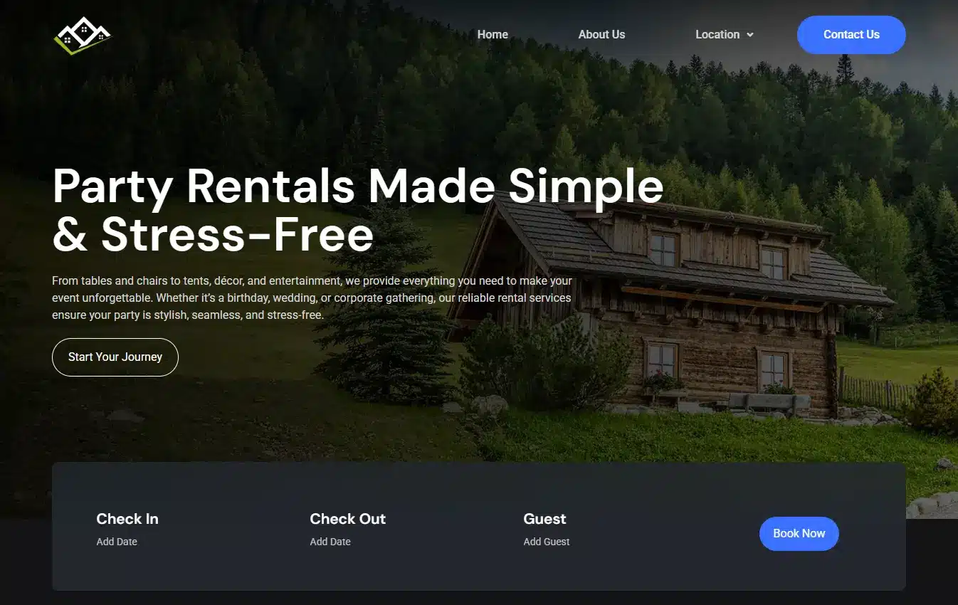 party rentals desktop website design and development