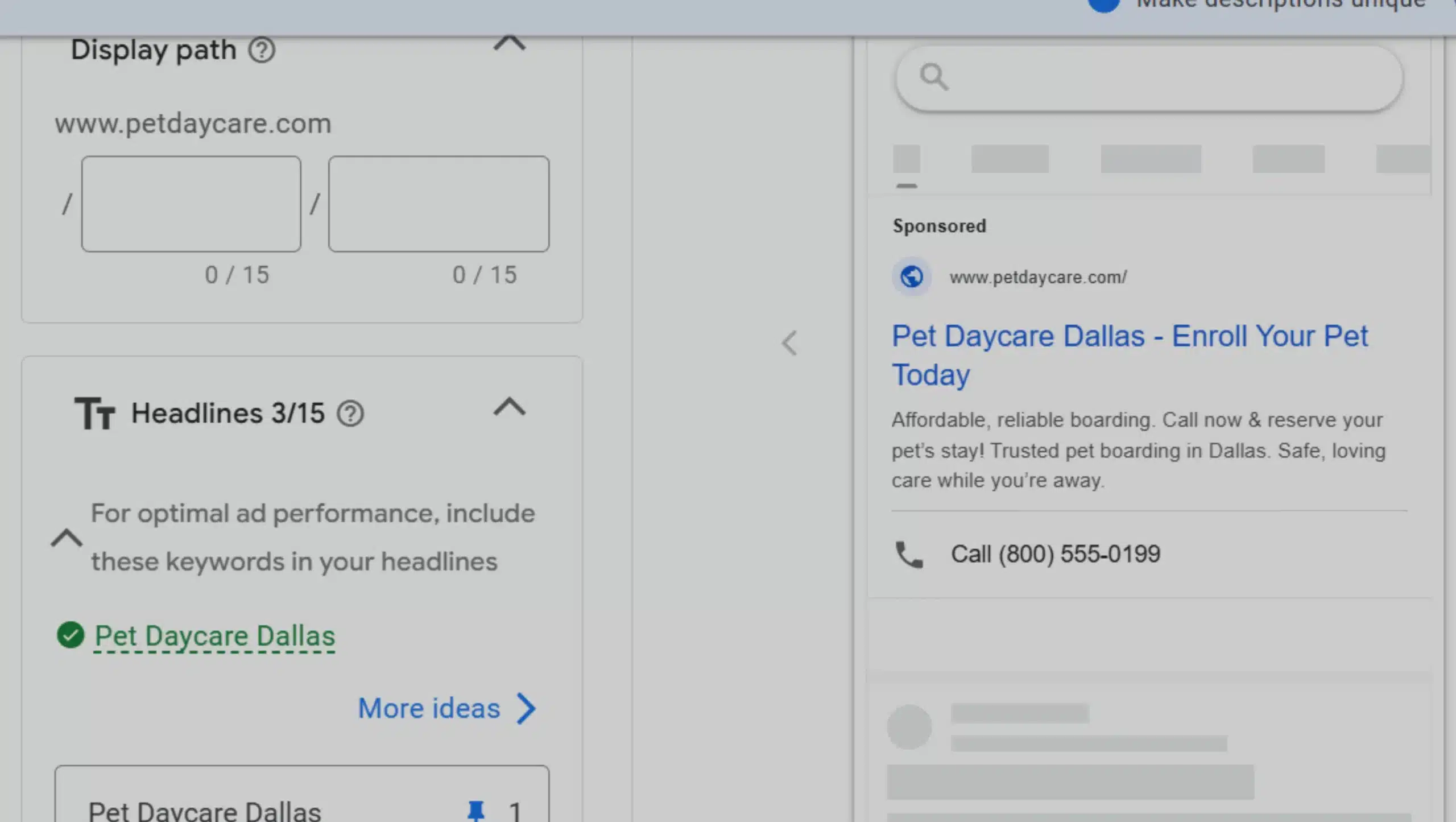pet daycare business Ad Creation for google ad