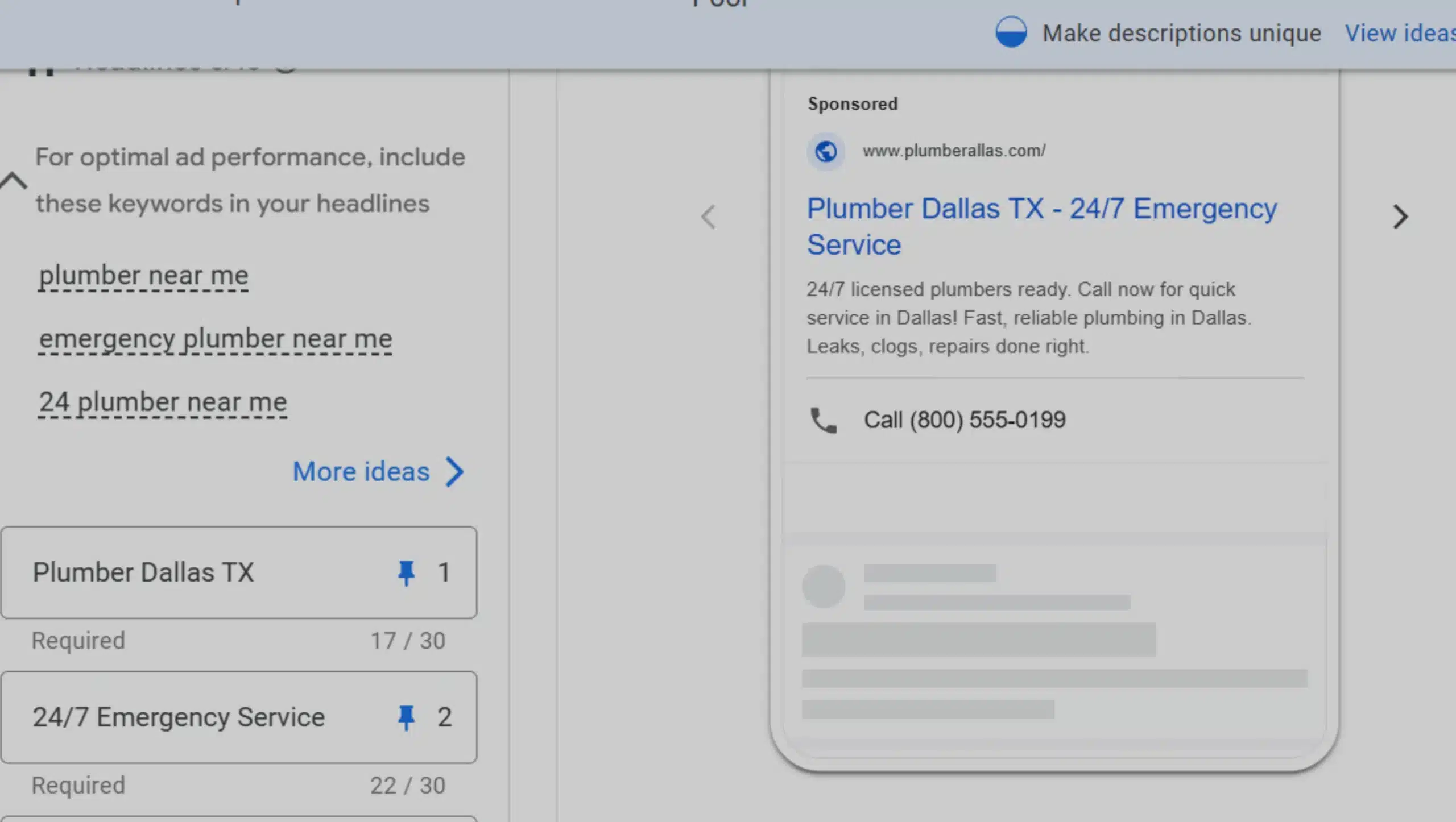 plumbing business Ad Creation for google ads