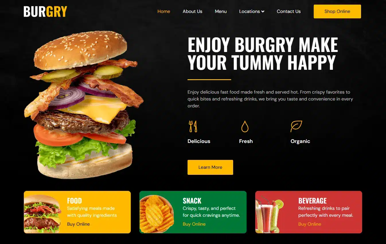 Fast Food website design and development