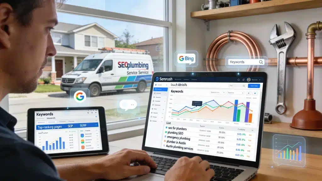 SEO for Plumbers and Plumbing Contractors: A Complete Guide 3 Plumbing SEO keyword research showing service-based, location-based, and informational keywords for plumbing businesses.