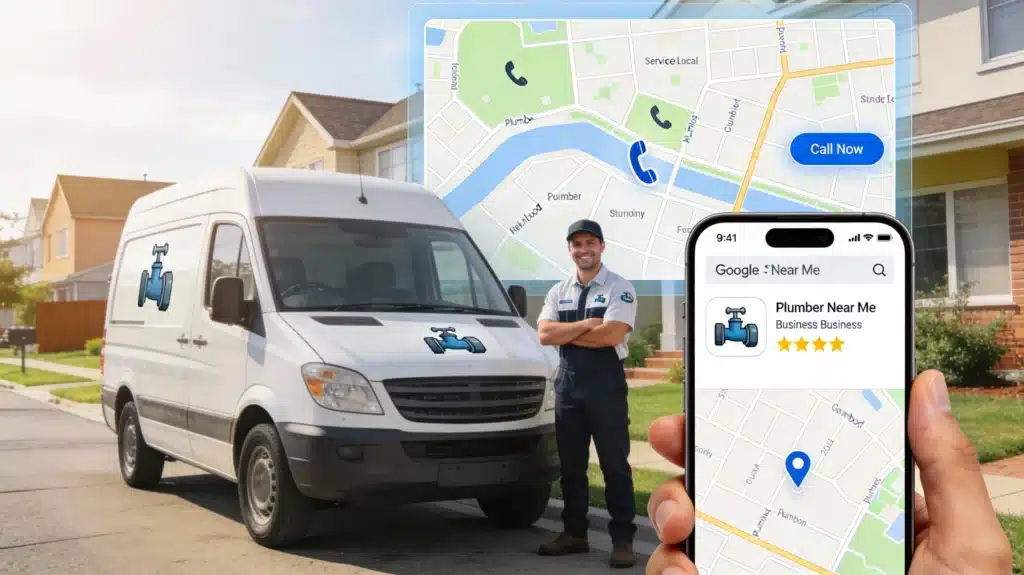 Plumber using Google Business Profile and local marketing to attract nearby plumbing customers